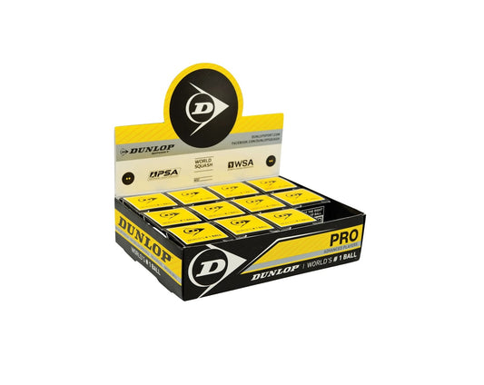 12 stk. Dunlop Pro squashbolde (2 gule prikker)